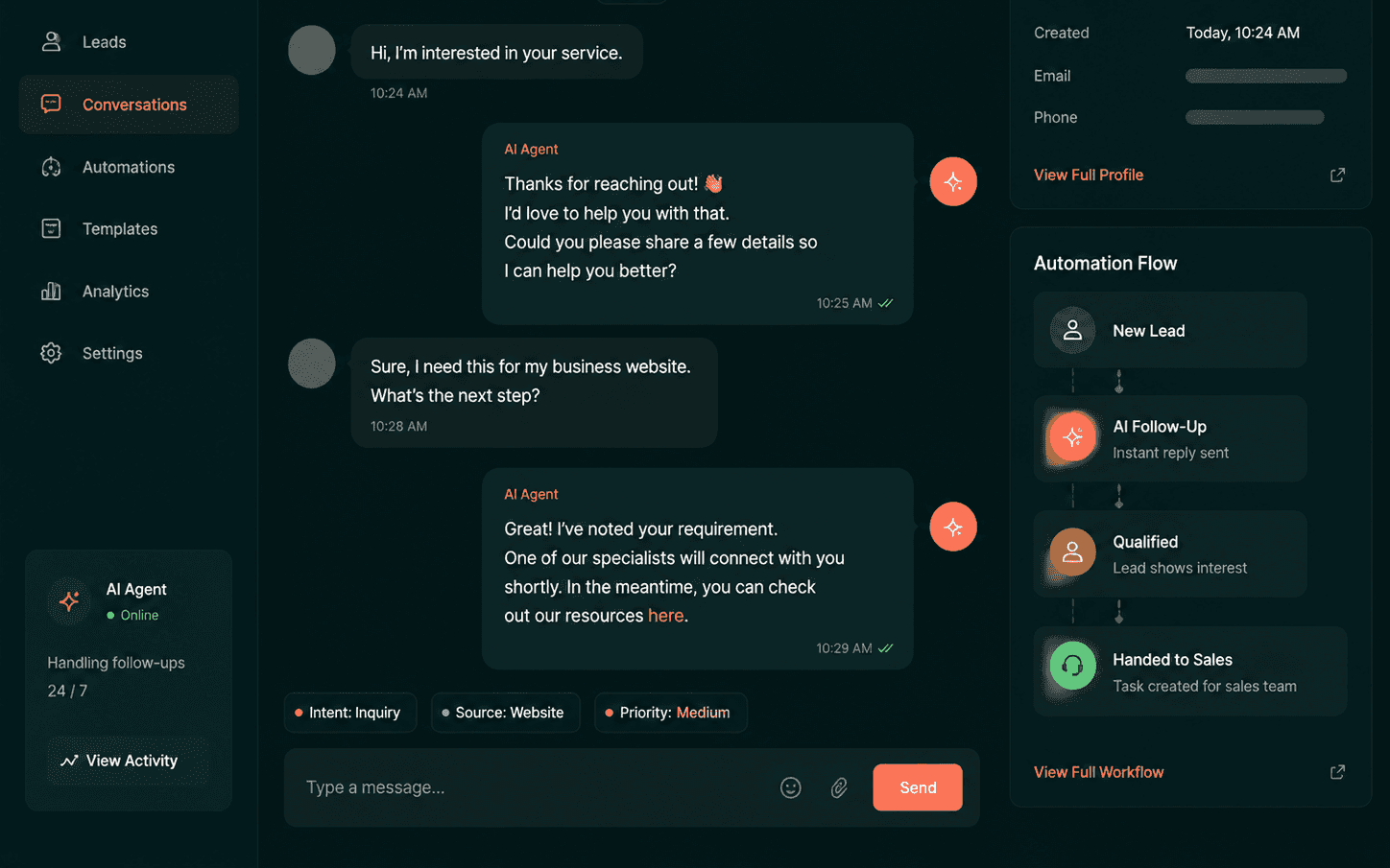 Lead Follow-Up Agent interface preview