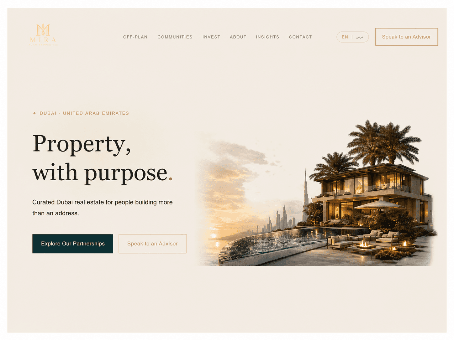 Mira Agam Properties website homepage